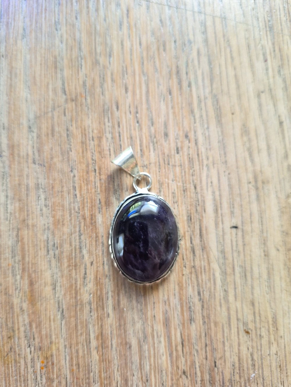 Sterling Silver Amethyst Oval Pendant - Deep Purple